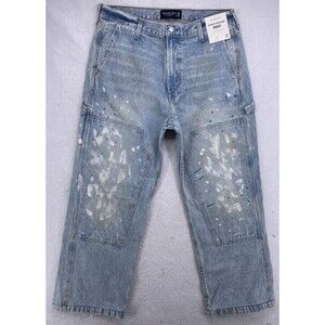 Abercrombie & Fitch Baggy Carpenter Jeans 34x30 Paint Splatter Rigid Denim Y2K